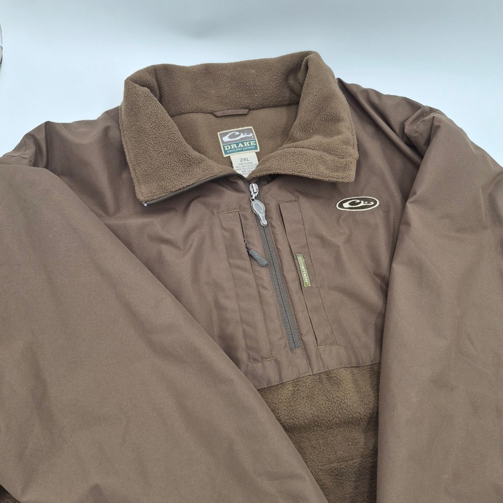 Drake Waterfowl Systems Mens 2XL Brown Fleece 1/4 Zip Pullover Jacket Magnattach